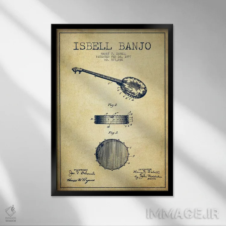 تابلو نقشهٔ پتنت بانجو ایزبل (قدیمی) اثر پیکسل کهنه (استودیو/نام هنری) - نمای قابدار مشکی