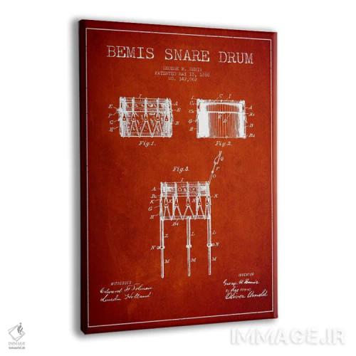 تابلو نقشهٔ پتنت طبل بیمیس (قرمز) اثر پیکسل کهنه (استودیو/نام هنری) - نمای پرسپکتیو محصول