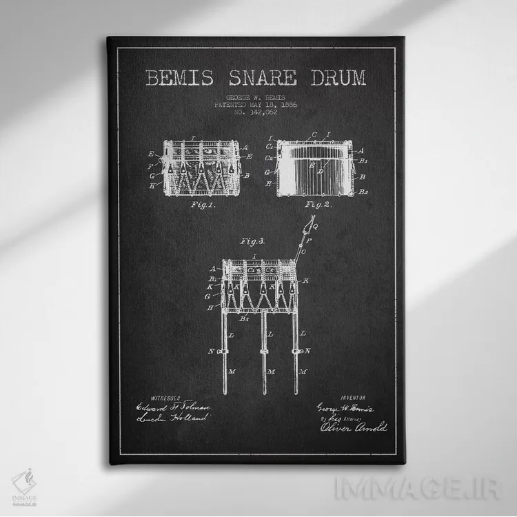 تابلو نقشهٔ پتنت طبل بیمیس (ذغالی) اثر پیکسل کهنه (استودیو/نام هنری) - نمای روبهرو روی دیوار