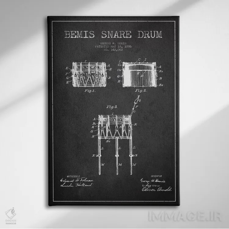 تابلو نقشهٔ پتنت طبل بیمیس (ذغالی) اثر پیکسل کهنه (استودیو/نام هنری) - نمای روبهرو روی دیوار