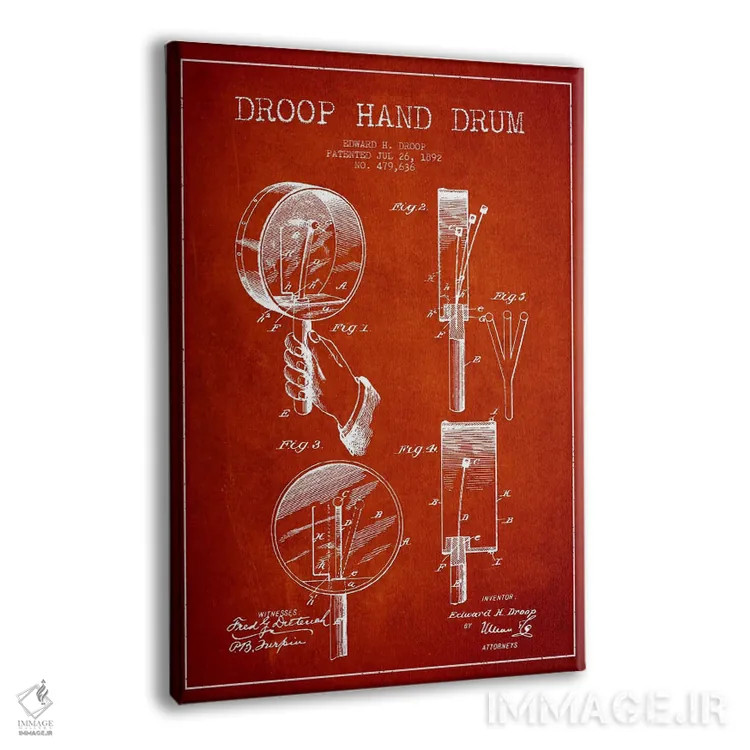 تابلو نقشهٔ پتنت طبل دروپ (قرمز) اثر پیکسل کهنه (استودیو/نام هنری) - نمای پرسپکتیو محصول