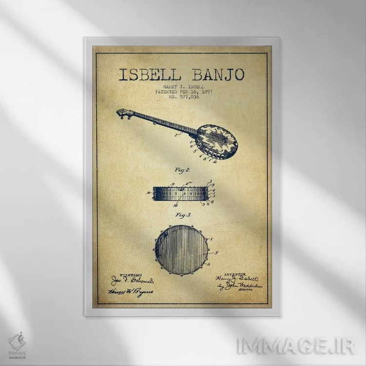 تابلو نقشهٔ پتنت بانجو ایزبل (قدیمی) اثر پیکسل کهنه (استودیو/نام هنری) - نمای قابدار سفید