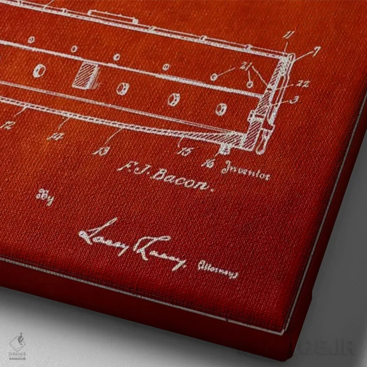 تابلو نقشهٔ پتنت بانجو بیکن (قرمز) اثر پیکسل کهنه (استودیو/نام هنری) - نمای نزدیک بافت بوم