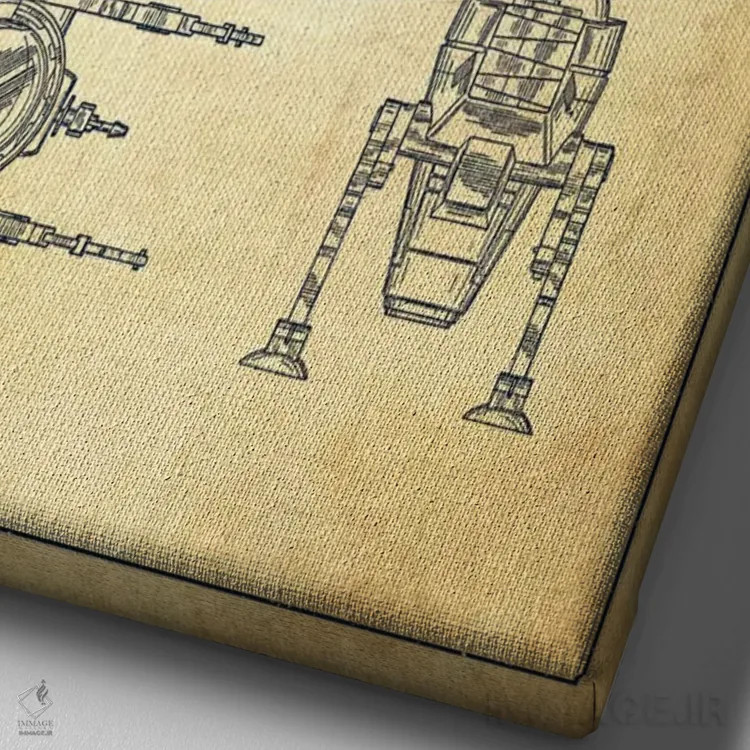 تابلو نقشهٔ پتنت ربات اسباببازی قدیمی اثر پیکسل کهنه (استودیو/نام هنری) - نمای نزدیک بافت بوم