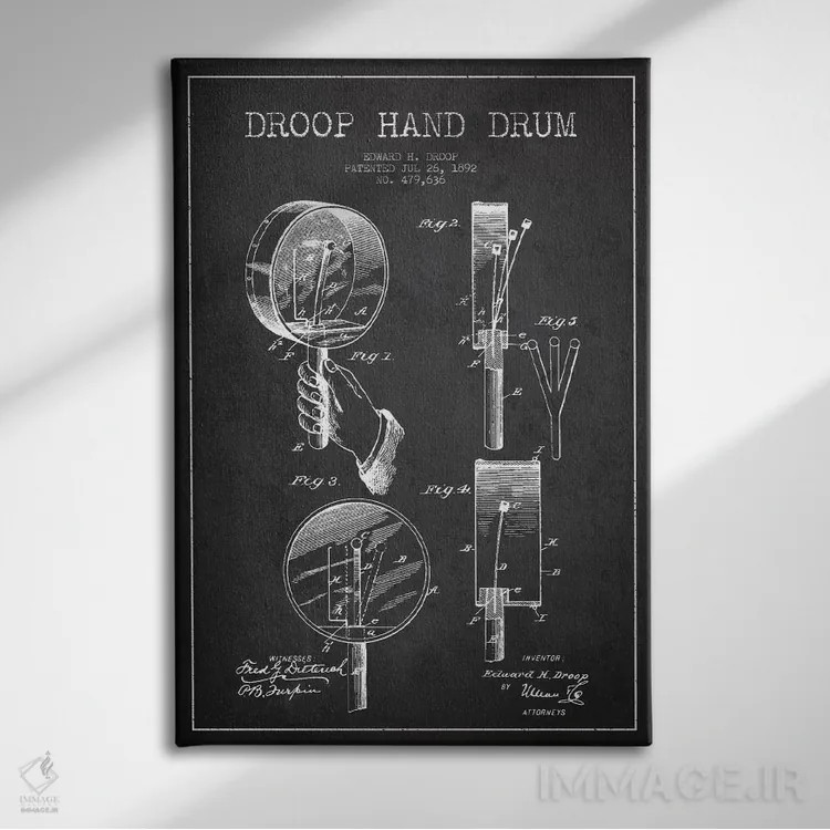 تابلو نقشهٔ پتنت طبل دروپ (ذغالی) اثر پیکسل کهنه (استودیو/نام هنری) - نمای روبهرو روی دیوار