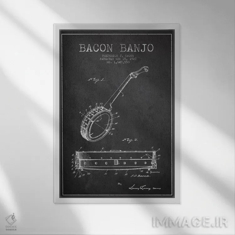 تابلو نقشهٔ پتنت بانجو بیکن (ذغالی) اثر پیکسل کهنه (استودیو/نام هنری) - نمای قابدار سفید