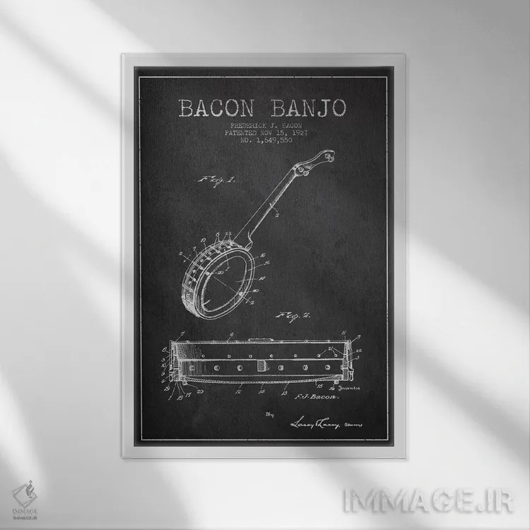 تابلو نقشهٔ پتنت بانجو بیکن (ذغالی) اثر پیکسل کهنه (استودیو/نام هنری) - نمای قابدار سفید