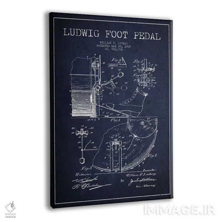 تابلو نقشهٔ پتنت پدال لودویگ (آبی نفتی) اثر پیکسل کهنه (استودیو/نام هنری) - نمای پرسپکتیو محصول