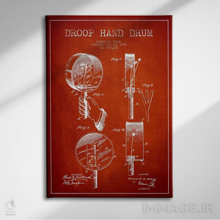 تابلو نقشهٔ پتنت طبل دروپ (قرمز) اثر پیکسل کهنه (استودیو/نام هنری) - نمای روبهرو روی دیوار
