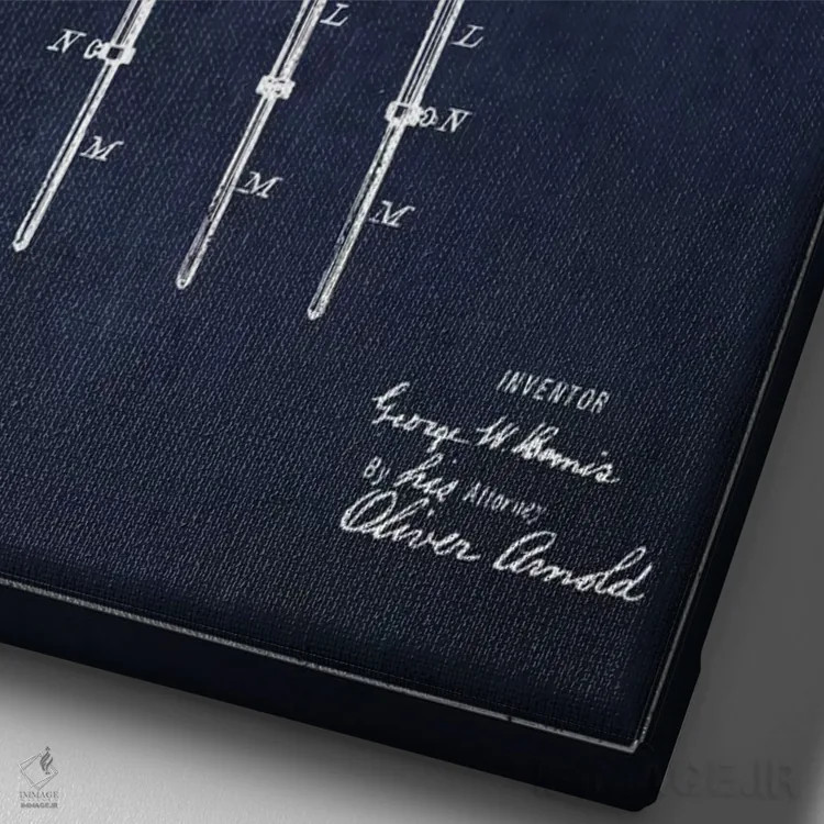 تابلو نقشهٔ پتنت طبل بیمیس (آبی نفتی) اثر پیکسل کهنه (استودیو/نام هنری) - نمای نزدیک بافت بوم