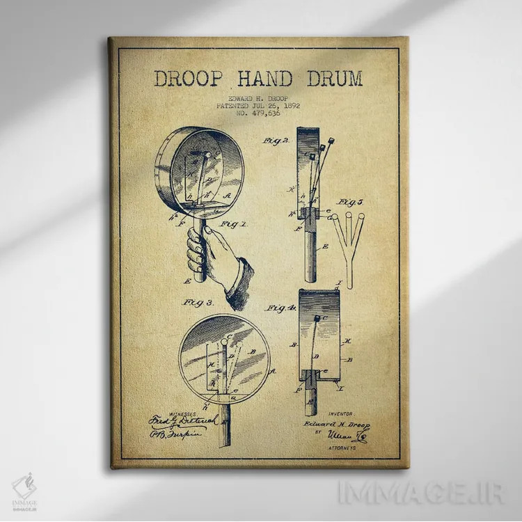 تابلو نقشهٔ پتنت طبل دروپ (قدیمی) اثر پیکسل کهنه (استودیو/نام هنری) - نمای روبهرو روی دیوار