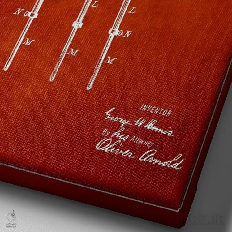 تابلو نقشهٔ پتنت طبل بیمیس (قرمز) اثر پیکسل کهنه (استودیو/نام هنری) - نمای نزدیک بافت بوم