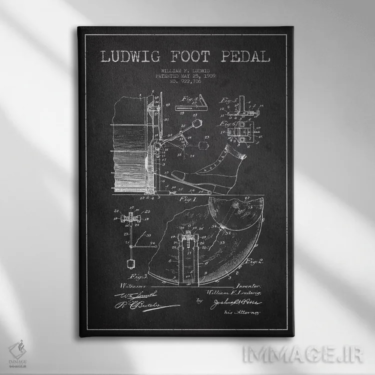 تابلو نقشهٔ پتنت پدال لودویگ (ذغالی) اثر پیکسل کهنه (استودیو/نام هنری) - نمای روبهرو روی دیوار