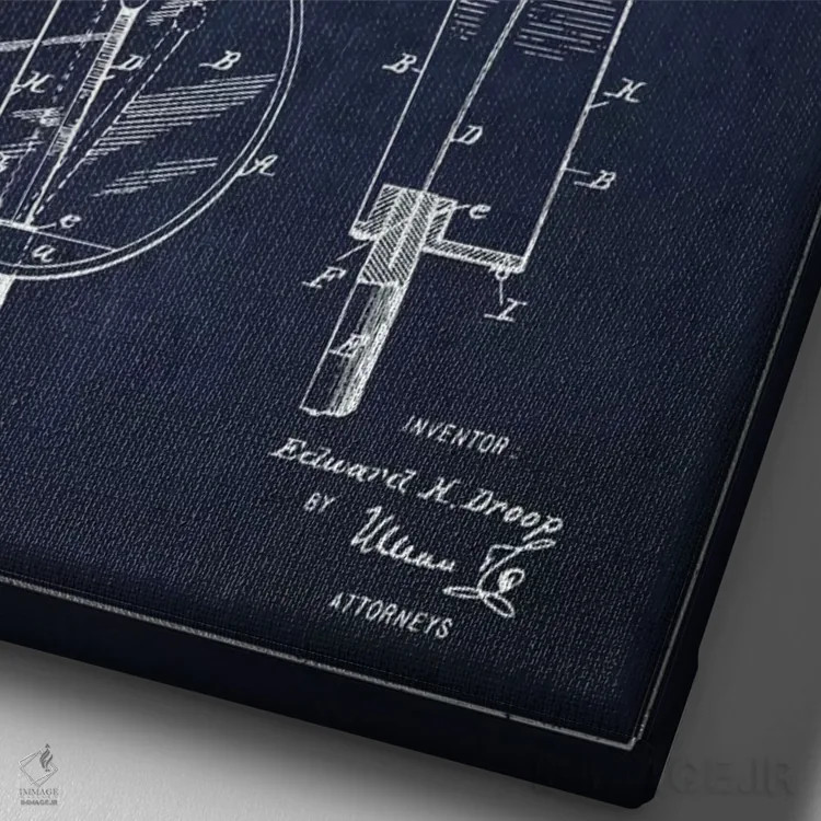 تابلو نقشهٔ پتنت طبل دروپ (آبی نفتی) اثر پیکسل کهنه (استودیو/نام هنری) - نمای نزدیک بافت بوم