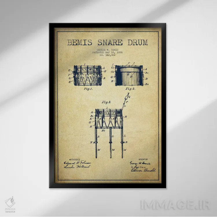 تابلو نقشهٔ پتنت طبل بیمیس (قدیمی) اثر پیکسل کهنه (استودیو/نام هنری) - نمای قابدار مشکی