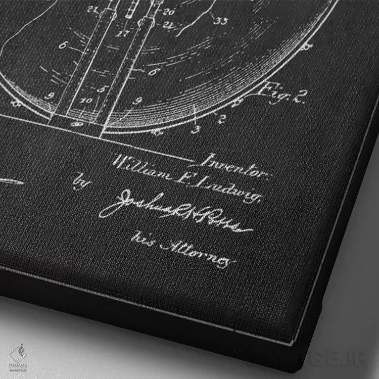 تابلو نقشهٔ پتنت پدال لودویگ (ذغالی) اثر پیکسل کهنه (استودیو/نام هنری) - نمای نزدیک بافت بوم