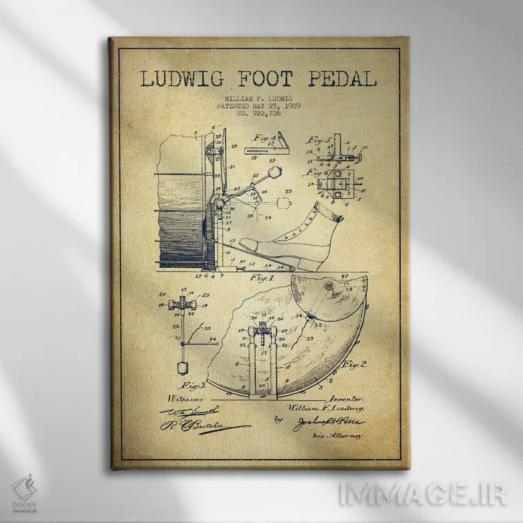 تابلو نقشهٔ پتنت پدال لودویگ (قدیمی) اثر پیکسل کهنه (استودیو/نام هنری) - نمای روبهرو روی دیوار