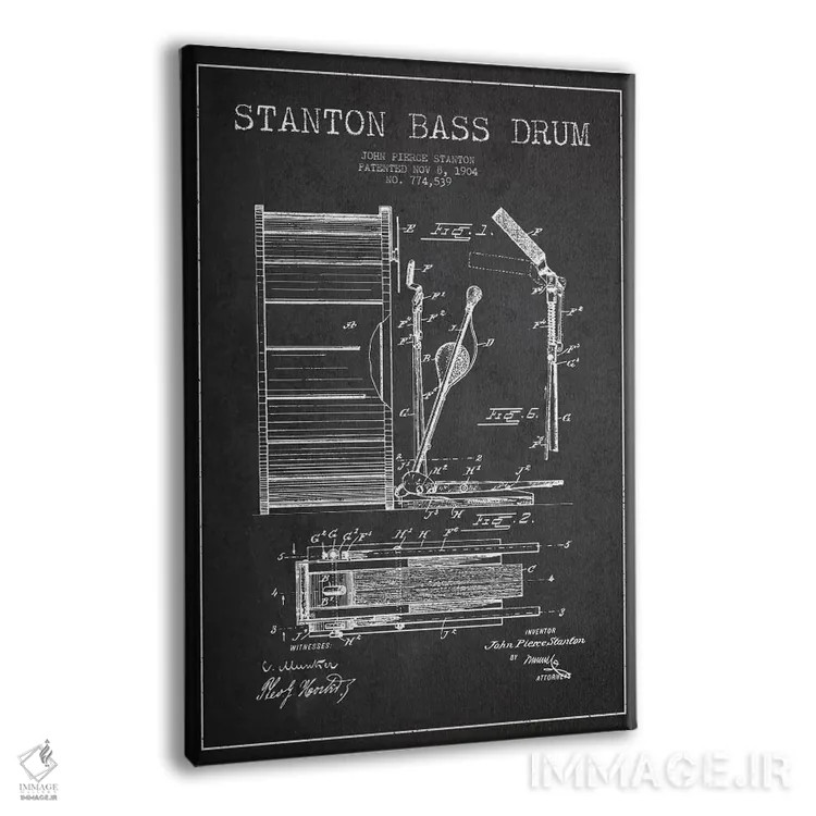 تابلو نقشهٔ پتنت گیتار بیس استنتون (ذغالی) اثر پیکسل کهنه (استودیو/نام هنری) - نمای پرسپکتیو محصول