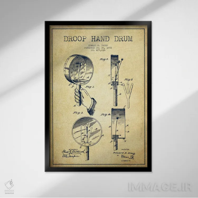 تابلو نقشهٔ پتنت طبل دروپ (قدیمی) اثر پیکسل کهنه (استودیو/نام هنری) - نمای قابدار مشکی