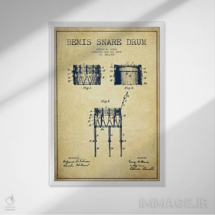 تابلو نقشهٔ پتنت طبل بیمیس (قدیمی) اثر پیکسل کهنه (استودیو/نام هنری) - نمای قابدار سفید