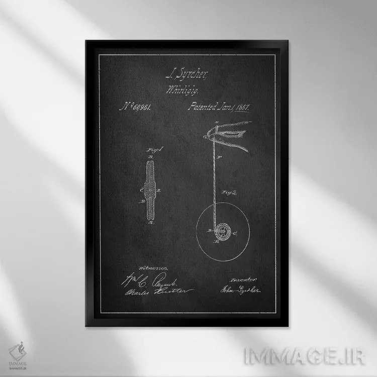 تابلو نقشهٔ پتنت یو یو (تیره) اثر پیکسل کهنه (استودیو/نام هنری) - نمای قابدار مشکی