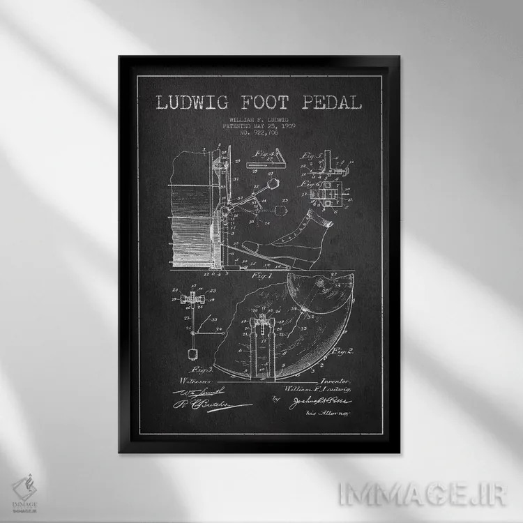 تابلو نقشهٔ پتنت پدال لودویگ (ذغالی) اثر پیکسل کهنه (استودیو/نام هنری) - نمای قابدار مشکی