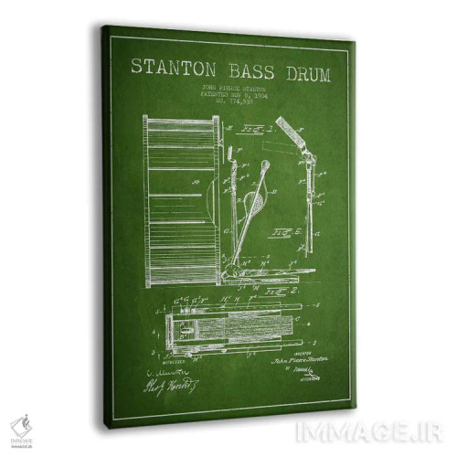 تابلو نقشهٔ پتنت گیتار بیس استنتون (سبز) اثر پیکسل کهنه (استودیو/نام هنری) - نمای پرسپکتیو محصول