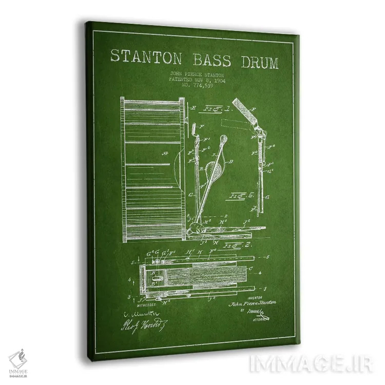 تابلو نقشهٔ پتنت گیتار بیس استنتون (سبز) اثر پیکسل کهنه (استودیو/نام هنری) - نمای پرسپکتیو محصول