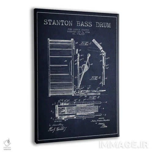 تابلو نقشهٔ پتنت گیتار بیس استنتون (آبی نفتی) اثر پیکسل کهنه (استودیو/نام هنری) - نمای پرسپکتیو محصول