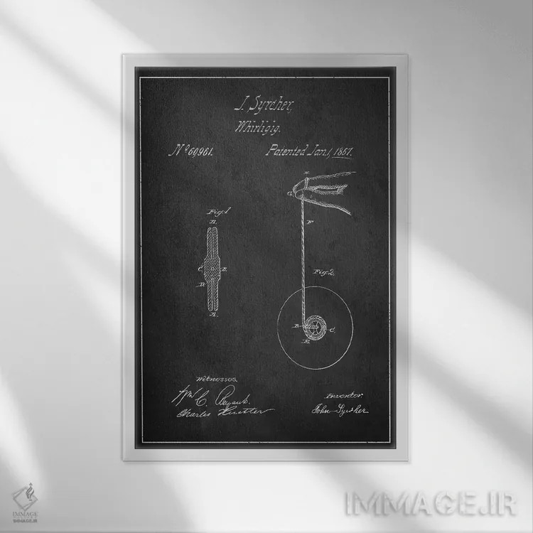 تابلو نقشهٔ پتنت یو یو (تیره) اثر پیکسل کهنه (استودیو/نام هنری) - نمای قابدار سفید