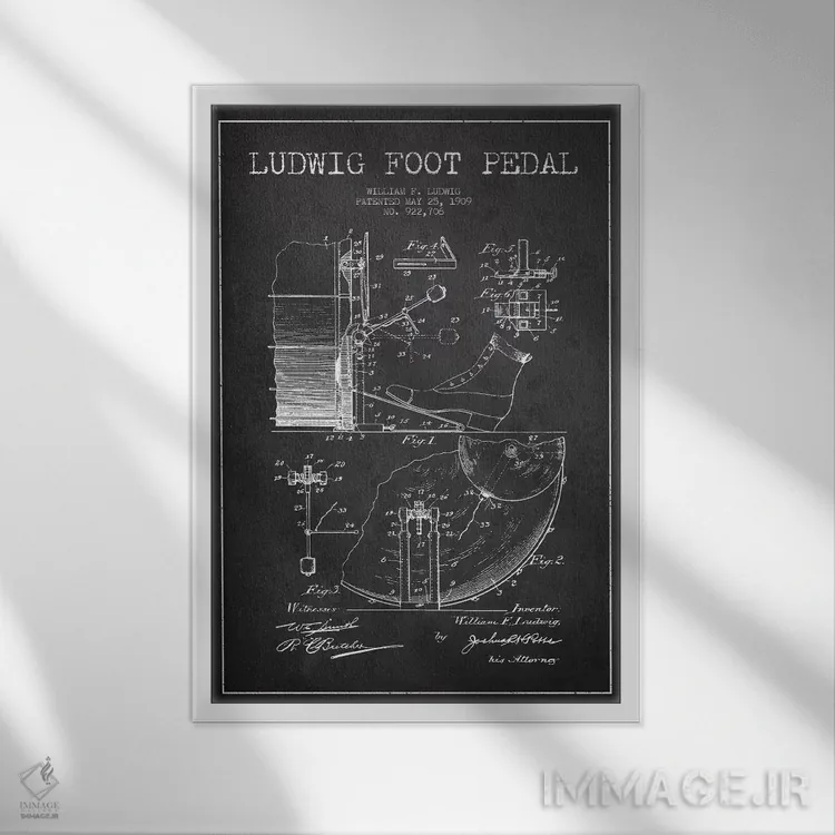 تابلو نقشهٔ پتنت پدال لودویگ (ذغالی) اثر پیکسل کهنه (استودیو/نام هنری) - نمای قابدار سفید
