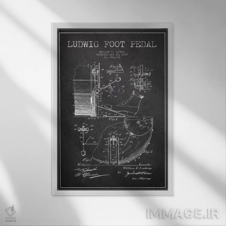 تابلو نقشهٔ پتنت پدال لودویگ (ذغالی) اثر پیکسل کهنه (استودیو/نام هنری) - نمای قابدار سفید