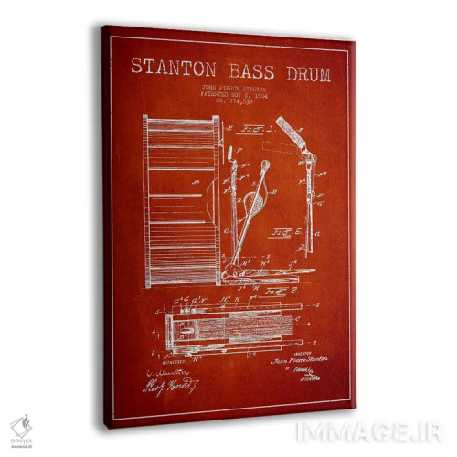 تابلو نقشهٔ پتنت گیتار بیس استنتون (قرمز) اثر پیکسل کهنه (استودیو/نام هنری) - نمای پرسپکتیو محصول