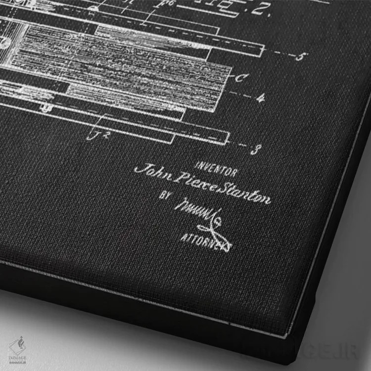 تابلو نقشهٔ پتنت گیتار بیس استنتون (ذغالی) اثر پیکسل کهنه (استودیو/نام هنری) - نمای نزدیک بافت بوم