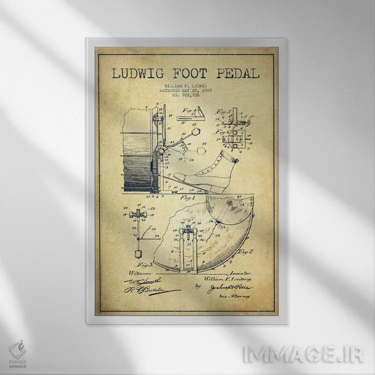 تابلو نقشهٔ پتنت پدال لودویگ (قدیمی) اثر پیکسل کهنه (استودیو/نام هنری) - نمای قابدار سفید