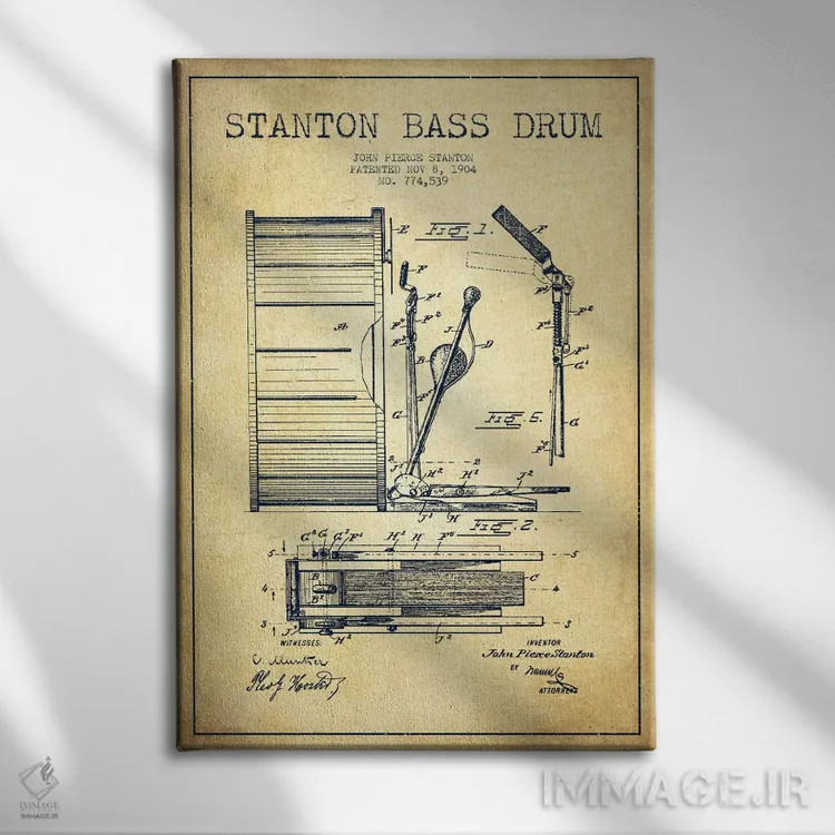 تابلو نقشهٔ پتنت گیتار بیس استنتون (قدیمی) اثر پیکسل کهنه (استودیو/نام هنری) - نمای روبهرو روی دیوار