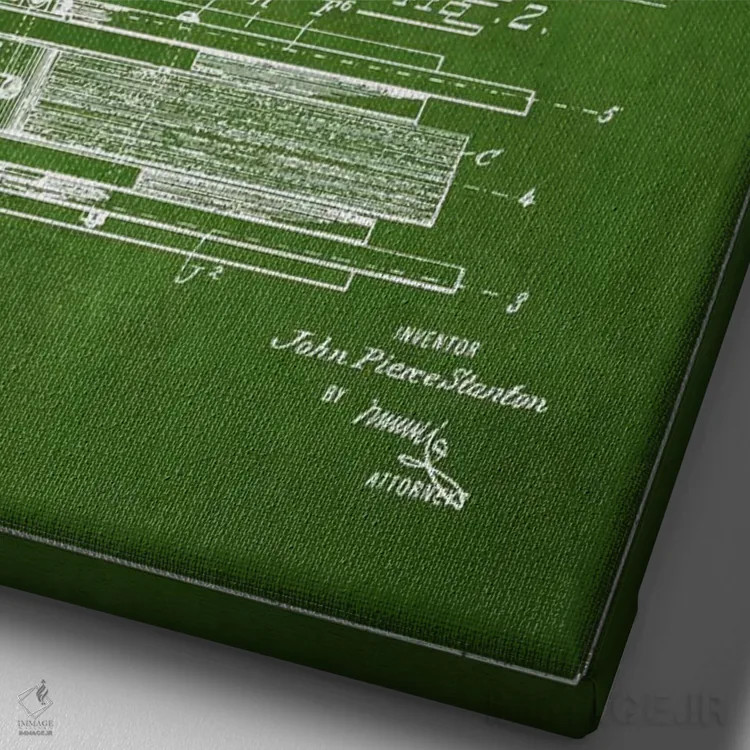 تابلو نقشهٔ پتنت گیتار بیس استنتون (سبز) اثر پیکسل کهنه (استودیو/نام هنری) - نمای نزدیک بافت بوم