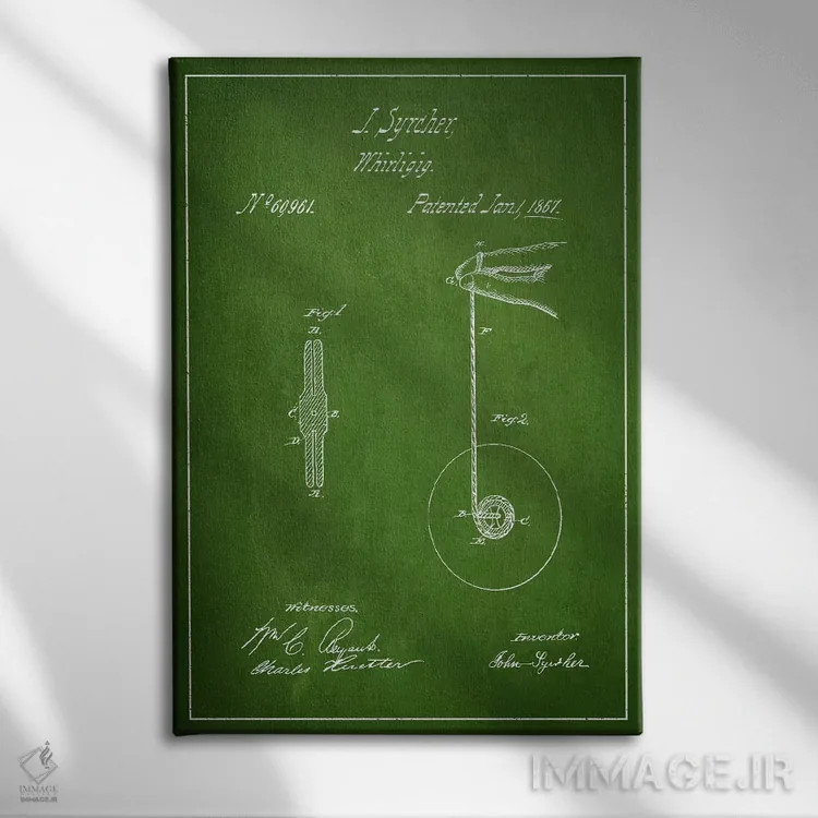 تابلو نقشهٔ پتنت یو یو (سبز) اثر پیکسل کهنه (استودیو/نام هنری) - نمای روبهرو روی دیوار