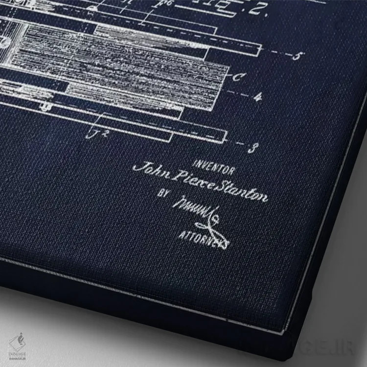 تابلو نقشهٔ پتنت گیتار بیس استنتون (آبی نفتی) اثر پیکسل کهنه (استودیو/نام هنری) - نمای نزدیک بافت بوم