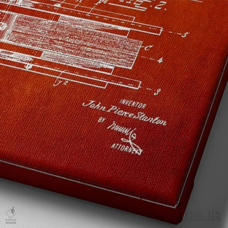 تابلو نقشهٔ پتنت گیتار بیس استنتون (قرمز) اثر پیکسل کهنه (استودیو/نام هنری) - نمای نزدیک بافت بوم