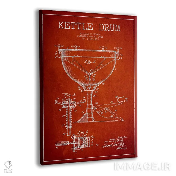 تابلو نقشهٔ پتنت کتل درام لودویگ (قرمز) اثر پیکسل کهنه (استودیو/نام هنری) - نمای پرسپکتیو محصول