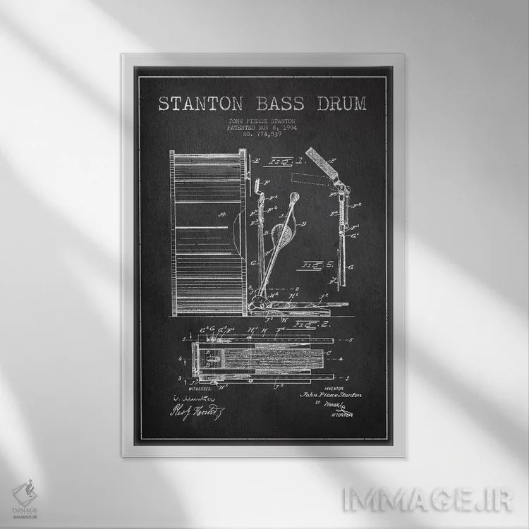 تابلو نقشهٔ پتنت گیتار بیس استنتون (ذغالی) اثر پیکسل کهنه (استودیو/نام هنری) - نمای قابدار سفید