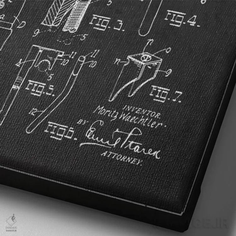 تابلو نقشهٔ پتنت اسنر وشتلر (ذغالی) اثر پیکسل کهنه (استودیو/نام هنری) - نمای نزدیک بافت بوم