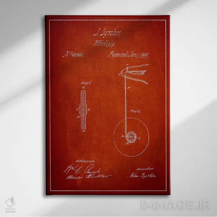 تابلو نقشهٔ پتنت یو یو (قرمز) اثر پیکسل کهنه (استودیو/نام هنری) - نمای روبهرو روی دیوار