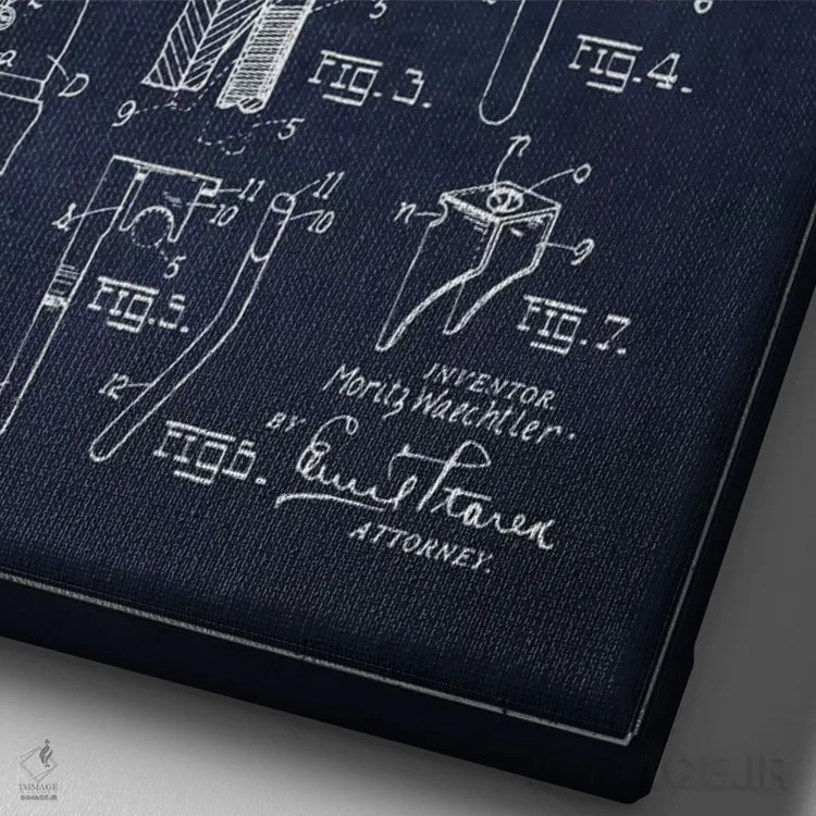 تابلو نقشهٔ پتنت اسنر وشتلر (آبی نفتی) اثر پیکسل کهنه (استودیو/نام هنری) - نمای نزدیک بافت بوم