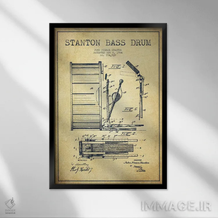 تابلو نقشهٔ پتنت گیتار بیس استنتون (قدیمی) اثر پیکسل کهنه (استودیو/نام هنری) - نمای قابدار مشکی