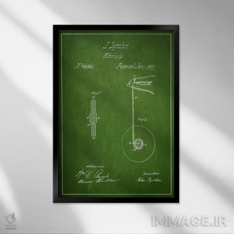 تابلو نقشهٔ پتنت یو یو (سبز) اثر پیکسل کهنه (استودیو/نام هنری) - نمای قابدار مشکی