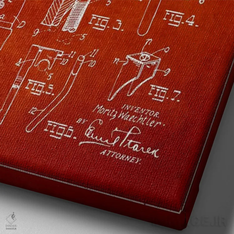 تابلو نقشهٔ پتنت اسنر وشتلر (قرمز) اثر پیکسل کهنه (استودیو/نام هنری) - نمای نزدیک بافت بوم