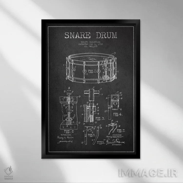 تابلو نقشهٔ پتنت اسنر وشتلر (ذغالی) اثر پیکسل کهنه (استودیو/نام هنری) - نمای قابدار مشکی