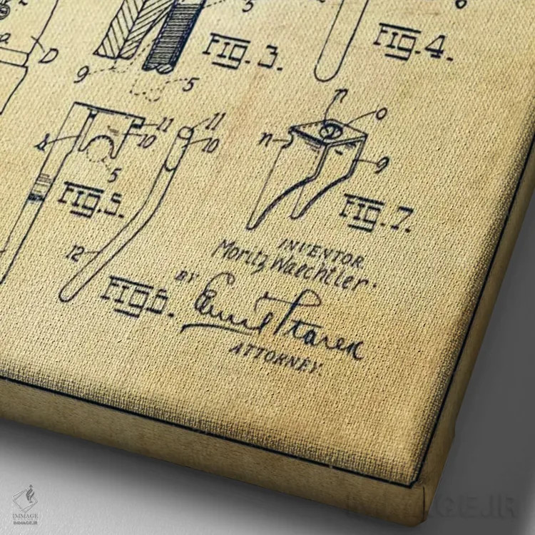 تابلو نقشهٔ پتنت اسنر وشتلر (قدیمی) اثر پیکسل کهنه (استودیو/نام هنری) - نمای نزدیک بافت بوم